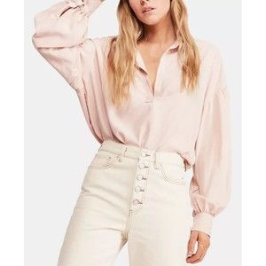 Free People Love Until Tomorrow Modal Oversized Shirt Blouse Top Pink Size Small